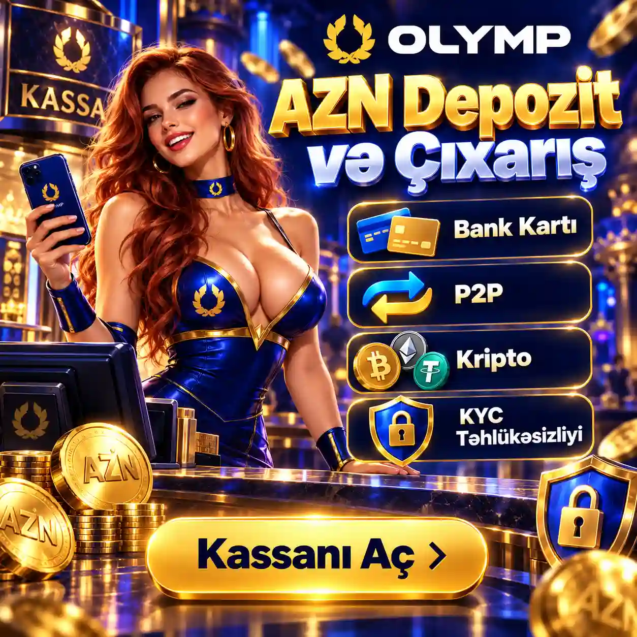 Olimp Casino AZN depozit və pul çıxarışı bank kartı P2P kripto